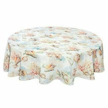 Shells Ashore 70&quot; Round Fabric Tablecloth Beach Summer Seaside House Summer - £28.88 GBP