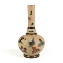 Chocolate Bird and Lily Enameled Bristol Glass Vase, Antique Victorian 1... - $70.00