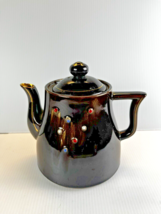 Vintage Redware Tea Pot Brown Drip Raised Dots - $10.74