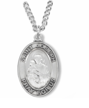 Sterling Silver St. Joseph Oval Medal Patron Of Carpenters Necklace &amp; Chain - £71.17 GBP
