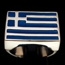 Sterling silver Greek Flag ring Greece with Blue enamel high polished 925 silver - £106.77 GBP