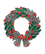 Kohl&#39;s Holiday Brooch Pin Christmas Wreath Holly Berry W Bells Silver To... - $15.53 CAD