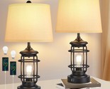 Farmhouse Table Lamps Set Of 2, 3 Way Dimmable Bedside Touch Lamp With U... - $169.99
