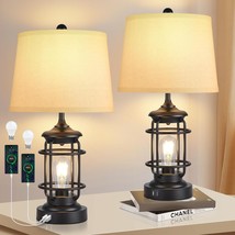 Farmhouse Table Lamps Set Of 2, 3 Way Dimmable Bedside Touch Lamp With Usb Port, - £133.28 GBP