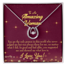 To Mom Always There Lucky Horseshoe Necklace Message Card 14k w CZ Crystals - £41.63 GBP+