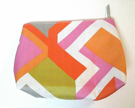 Clinique Cosmetic Travel Bag Pink Gray Orange Geometric Print Empty Makeup Pouch - $6.00