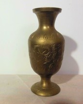 Vintage Brass  Footed Vase Incised Hand Made India 3.75&quot; - £11.61 GBP