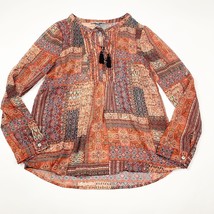 Daniel Rainn Womens Blouse Orange Brown Size S Long Sleeve Tasseled Tie Top - $150.35 MXN