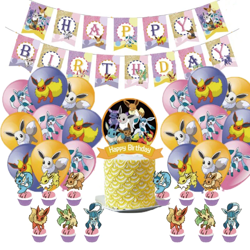 New pokemon cartoon anime figure kids birthday party decor Eevee theme banner - £7.40 GBP+