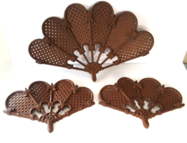 Vintage Burwood Fans Wall Plaques Brown Home Interiors Wicker Type 3 Pcs - £22.41 GBP