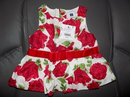 Janie And Jack Peplum Top Tartan Party Line Roses Velvet Bow Size 6/12 M... - $26.28