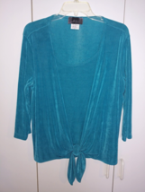 SLINKY BRAND LADIES 3/4-SLEEVE TURQUOISE KNIT 2-PC-LOOK LOVELY TOP-S-WOR... - £15.93 GBP