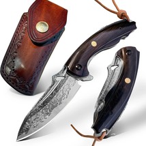 Drop Point Folding Knife Pocket Hunting Tactical Survival Damascus Steel... - £114.43 GBP