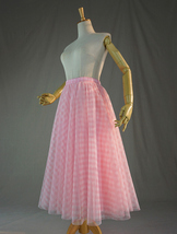 Pink Long Plaid Skirt Outfit Women Custom Plus Size Pink Tulle Skirt image 8