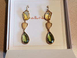 Stella &amp; Dot Gold Tone Triple Stone Dangling Hook Earrings w/ Gift Box (... - £23.22 GBP