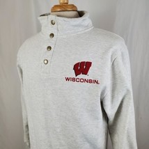 Wisconsin Badgers Sweatshirt Medium 1/4 Snap Pullover Gray Cotton Blend Go Bucky - $19.99