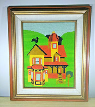 Stunning Vintage 1970&#39;s Colorful Framed Farmhouse 20 x 17 Needlepoint • Complete - £77.43 GBP