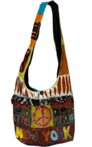 VTG New York Peace Sign Boho Patchwork Handmade Tote Bag Purse 15x15x4 in - $372.94 MXN