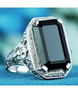 Natural Onyx Emerald Cut Vintage Style Filigree Cocktail Ring in 9K Whit... - £431.50 GBP