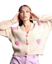 Cute Strawberry Sweater Cardigan, Soft Knitted Cardigan, Y2K Cardigan, Winter Wa - £44.28 GBP