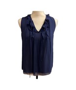 Diane Von Furstenberg Top Womens 2 Navy Blue Silk Kolby Ruffle Sleeveles... - $31.33 CAD