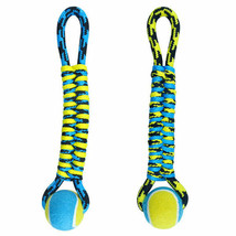 Paracord Dog Toys Tough Rope Tug &amp; Tennis Ball Fetch Chew Blue or Yellow... - £14.94 GBP+