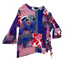 BonWorth Shirt Womens XL Blue Red White Bell Sleeve Floral Patchwork Off... - $14.99