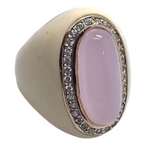 sterling silver Gold Tone rosé quartz enamel ring siges DBJ Size  8 - £67.94 GBP