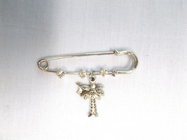 2&quot; Pin Brooch W 3 Crystals &amp; Palm Tree W Moon South Carolina State Dangle Charm - £4.78 GBP