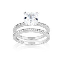 Sterling Silver Double-Band Large Center Square CZ Ring - £36.45 GBP