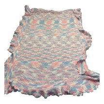 Baby Girl Blanket Stepping Stone Knit Scalloped Edge Multicolor 38&quot; x 58&quot; - £23.12 GBP