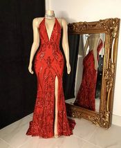 Glittery Mermaid Red Prom Gown,Floor length Gala Evening Dresses - £131.45 GBP