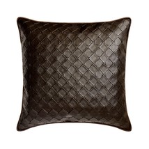 Brown Faux Leather Textured Weave Solid 16&quot;x16&quot; Pillow Cover-Brown Leather Weave - £19.44 GBP+