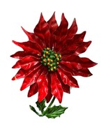 VINTAGE ENAMEL POINSETTIA CHRISTMAS PIN BROOCH RED GREEN GOLD RHINESTONES - $40.84 CAD