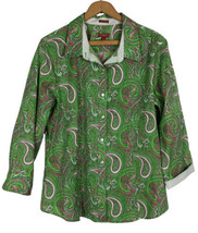 Talbots Shirt Size 16 XL Wrinkle Resistant Button Down Green Paisley 3/4... - £37.11 GBP