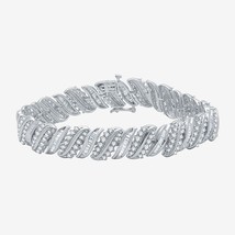 5CT Rotondo Diamanti Finti Wave-Link Braccialetto Tennis 14K Placcato Oro Bianco - £110.69 GBP