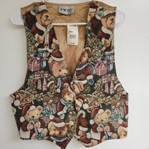 VTG Facets by Mirrors Womens  Christmas Tapestry Vest Santa Teddy Bears Large - £13.99 GBP