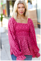 Always With You Fuchsia Smocked Ditzy Floral Ruffle Top - £30.68 GBP