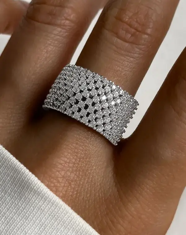 Silver 925 ring for women, wide, voluminous, with cubic zirconia - $135.00