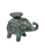Glazed Terra Cotta Pottery Smiling Elephant Candlestick Holder Blue Gold - £27.17 GBP