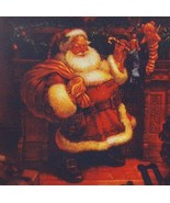 Santa Filling Stockings Santa Print Canvas Look 10 1/4&quot; Square NWT - €9,81 EUR