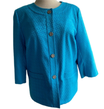 Laura Ashley Jacket Blazer Boxy S Teal Blue Shiny Tapestry Print Button ... - $10.79