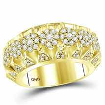 14kt Yellow Gold Mens Round Diamond Cluster Luxury Band Ring 1-1/2 Cttw - £2,135.80 GBP