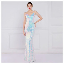 Formal White Evening Gown   Sequin Glitter Dress Off Shoulder Ball Gown Evening  - £143.56 GBP