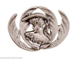 Antique RETRO Brooch Beautiful Art Nouveau Womens Figural Floral Silver ... - $1,192.14 MXN