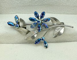 Vintage Krementz Silver Tone Marquise &amp; Round Rhinestone Flower Brooch - $26.50