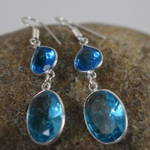 925 Sterling Silver Blue Topaz Gemstone Handmade Earrings Women HerGift BES-1319 - £22.57 GBP