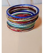25-Pc Mixed Color Bangle Bracelet Set – Boho Festival Stack Lot – Sparkl... - $190.81 MXN