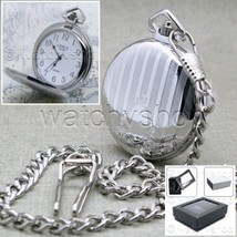 Silver Plated Pocket Watch Men Watch 41 MM Arabic Numbers Dial Fob Chain P94 - £17.30 GBP