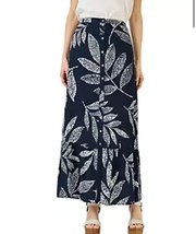 DR2 By Daniel Rainn Blue Leaf Print Button Down Maxi Skirt S NWT - $28.04